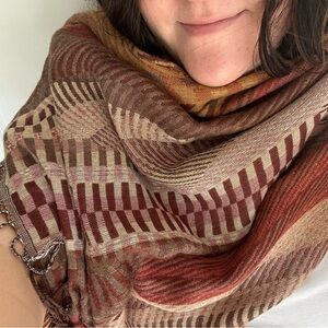 Beautiful Soft Blanket Scarf Large Shawl Earthy Bohemian Tones Fringe Wrap